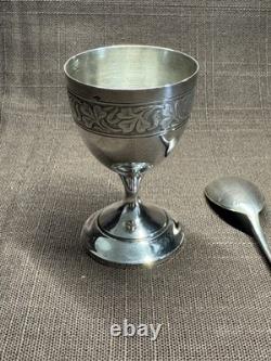 Antique silver egg cup and spoon, Minerva hallmark