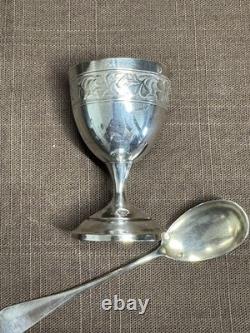 Antique silver egg cup and spoon, Minerva hallmark
