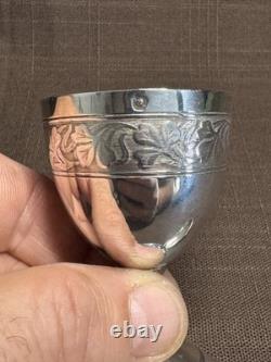 Antique silver egg cup and spoon, Minerva hallmark
