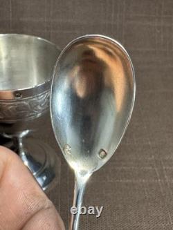 Antique silver egg cup and spoon, Minerva hallmark