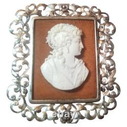 Antique silver openwork desk frame with shell cameo, 19th century