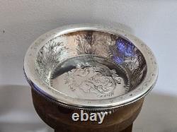 Antique silver-plated metal basket dish with solid silver hallmark