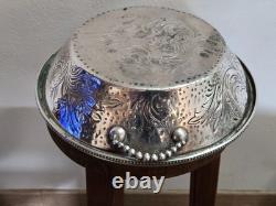 Antique silver-plated metal basket dish with solid silver hallmark