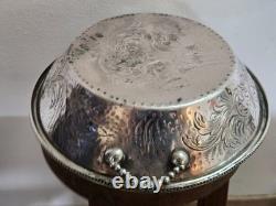 Antique silver-plated metal basket dish with solid silver hallmark