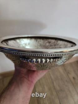 Antique silver-plated metal basket dish with solid silver hallmark