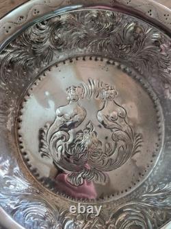 Antique silver-plated metal basket dish with solid silver hallmark