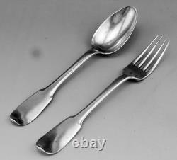 Antique silver spoon and fork set, 18th century hallmarks, weight 133 g