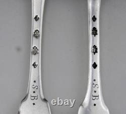 Antique silver spoon and fork set, 18th century hallmarks, weight 133 g