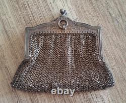 Antique solid 925 silver purse Art Nouveau floral decoration