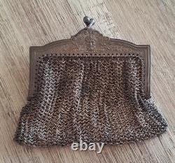 Antique solid 925 silver purse Art Nouveau floral decoration