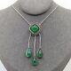Antique Solid Silver Necklace With Green Onyx Cabochons, Vintage Jewelry