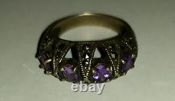 Antique solid silver 925 ring with amethysts