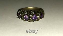 Antique solid silver 925 ring with amethysts