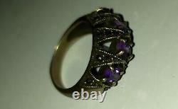 Antique solid silver 925 ring with amethysts