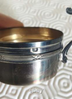 Antique solid silver Minerve porcelain cup, 19th century, floral-decorated handle