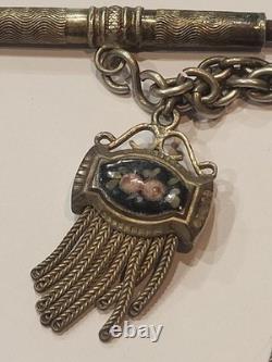 Antique solid silver and enamel pocket watch chain