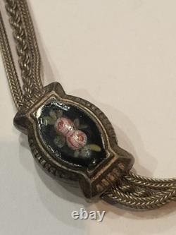 Antique solid silver and enamel pocket watch chain