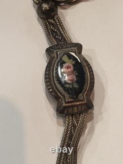 Antique solid silver and enamel pocket watch chain