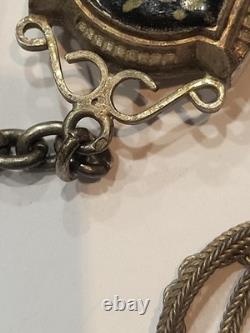Antique solid silver and enamel pocket watch chain
