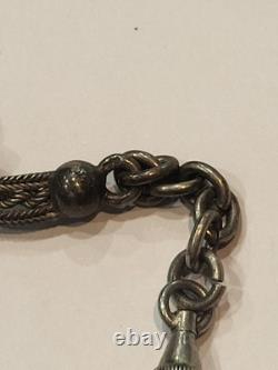 Antique solid silver and enamel pocket watch chain