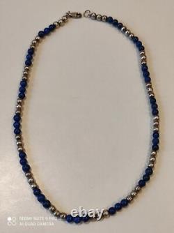 Antique solid silver and lapis lazuli bead necklace