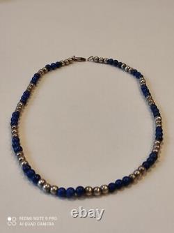 Antique solid silver and lapis lazuli bead necklace