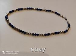 Antique solid silver and lapis lazuli bead necklace