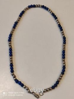 Antique solid silver and lapis lazuli bead necklace