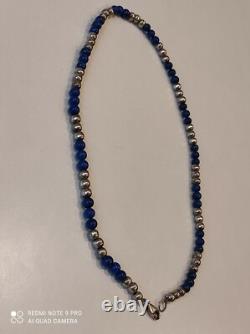 Antique solid silver and lapis lazuli bead necklace