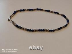 Antique solid silver and lapis lazuli bead necklace