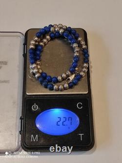 Antique solid silver and lapis lazuli bead necklace