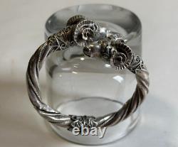 Antique solid silver bangle bracelet with 925 hallmark, ram heads, weight 42.63