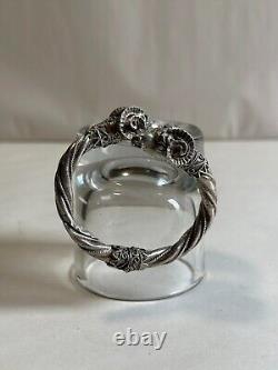 Antique solid silver bangle bracelet with 925 hallmark, ram heads, weight 42.63