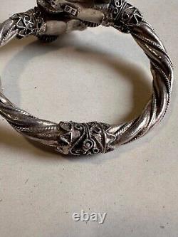 Antique solid silver bangle bracelet with 925 hallmark, ram heads, weight 42.63