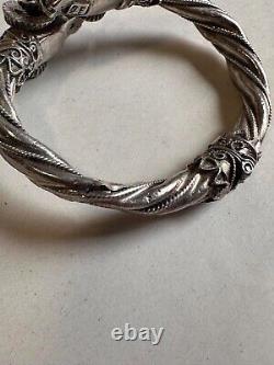 Antique solid silver bangle bracelet with 925 hallmark, ram heads, weight 42.63