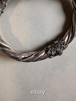 Antique solid silver bangle bracelet with 925 hallmark, ram heads, weight 42.63