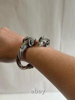 Antique solid silver bangle bracelet with 925 hallmark, ram heads, weight 42.63