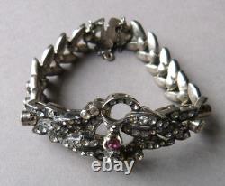 Antique solid silver bracelet with silver stones