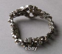 Antique solid silver bracelet with silver stones