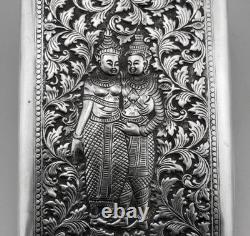 Antique solid silver cigarette case, Asia, Cambodia, Indochina, 85.8 g