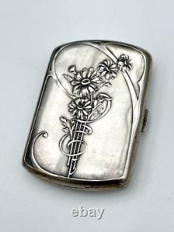 Antique solid silver cigarette case. Monogrammed Charles Murat