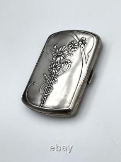 Antique solid silver cigarette case. Monogrammed Charles Murat