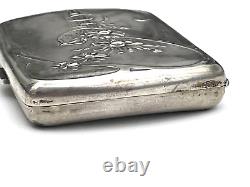 Antique solid silver cigarette case. Monogrammed Charles Murat