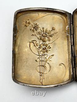 Antique solid silver cigarette case. Monogrammed Charles Murat