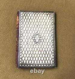 Antique solid silver dance card with hallmarks and fabric, 19th century, 6.5 x 9.5 cm
