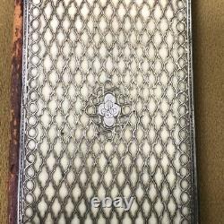 Antique solid silver dance card with hallmarks and fabric, 19th century, 6.5 x 9.5 cm
