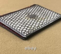 Antique solid silver dance card with hallmarks and fabric, 19th century, 6.5 x 9.5 cm