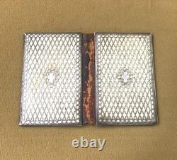 Antique solid silver dance card with hallmarks and fabric, 19th century, 6.5 x 9.5 cm