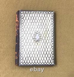 Antique solid silver dance card with hallmarks and fabric, 19th century, 6.5 x 9.5 cm