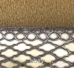 Antique solid silver dance card with hallmarks and fabric, 19th century, 6.5 x 9.5 cm